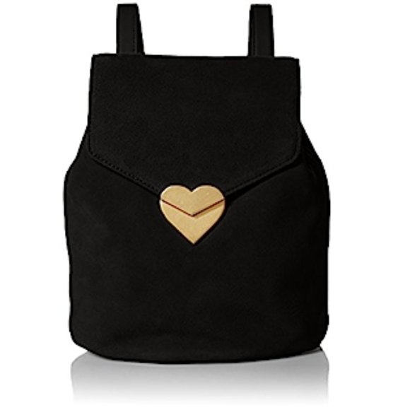 Dear Drew Black Suede Backpack with Gold Heart Closure - Picture 1 of 7